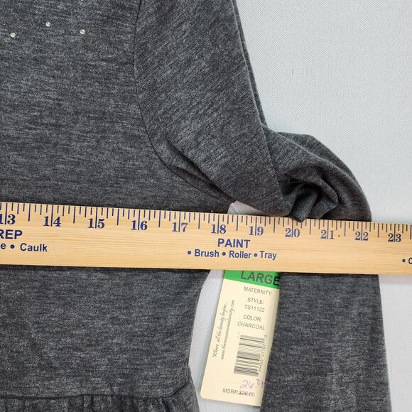 NWT Three Season Maternity Shirt Large Black Gray Long Empire Waist Stretchy Top - Picture 9 of 15